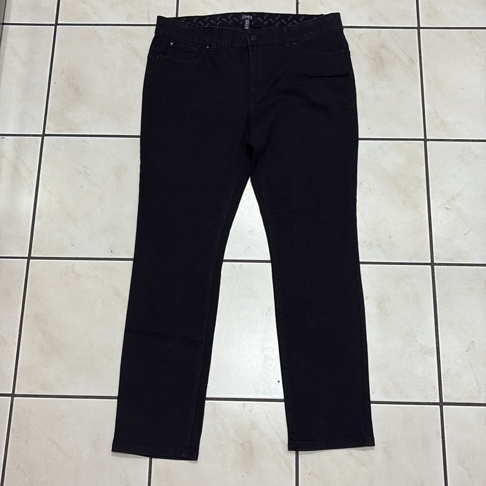 Womens Jones New York Black Jeans size 16 straight leg stretch fabric